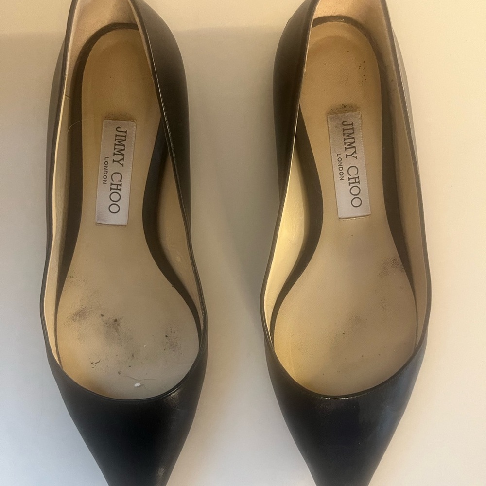 Jimmy Choo Romy Black Leather Flats pointed toe 7.5
